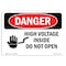 Signmission OSHA Danger Sign, 7" Height, 10" Width, Rigid Plastic, High Voltage Inside Do Not Open, Landscape OS-DS-P-710-L-1333 - alternate 1